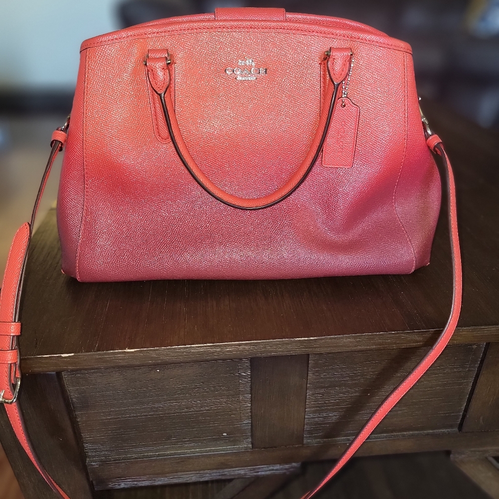Red leather coach bag